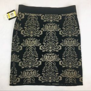 Macy’s Alfani Skirt Medium M Black Gold 32” Waist Stretch Above Knee NWT $69